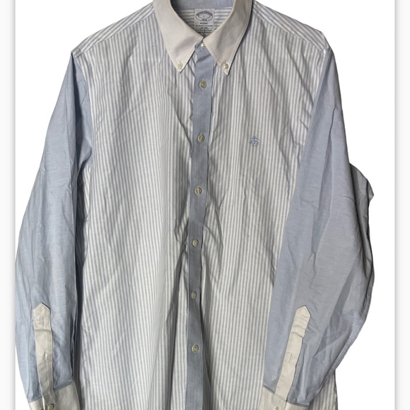 Brooks Brothers Shirt Adult L Blue/White 1818 Regent Non-Iron Button Up Mens - Picture 1 of 9